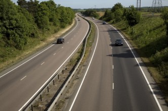 Traffic on A12 dual carriageway road, Pettistree, Suffolk, England, United Kingdom, Europe