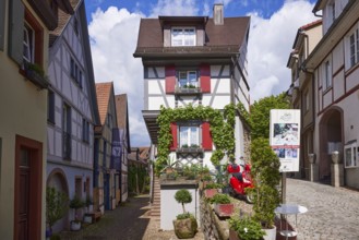 Narrow half-timbered house in Gengenbach, Black Forest, Ortenaukreis, Baden-Württemberg, Germany,