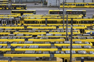 Essen, North Rhine-Westphalia, Germany, Trams at Ruhrbahn depot, Verdi and EVG warning strike,