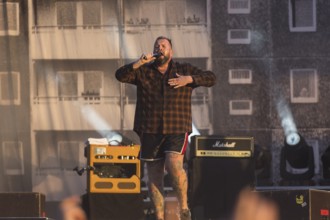 Monchi (Jan Gorkow), singer of Feine Sahne Fischfilet at the Highfield Festival on Saturday,