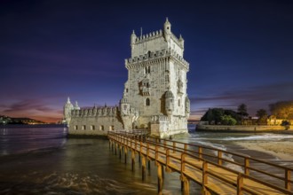 Belem Tower or Tower of St Vincent, famous tourist landmark of Lisboa and tourism attraction, on