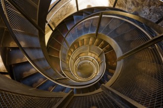 Metal spiral staircase, staircase in the historic city tower, Innsbruck, Tyrol, Austria, Europe
