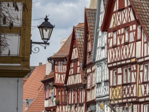 Historical houses in downtown Ochsenfurt at river Main, Bavaria, Germany, Europe