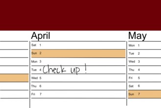 Symbolic image: Appointment diary with note for preventive medical check-up (English)