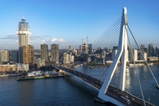 The skyline of Rotterdam, with the Erasmus Bridge over the Nieuwe Maas, Netherlands