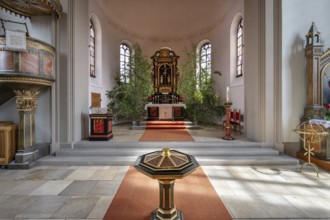 Interior of the parish church of St Andreas, built between 1846 and 1853 in neo-Romanesque style,