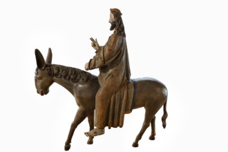 Palmesel, wooden figure from 1470, on a white background, Franciscan Museum, Villingen,