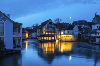 Eckert's Tavern, Regnitz, Blue Hour, Bamberg, Lower Franconia, Bavaria, Germany, Europe