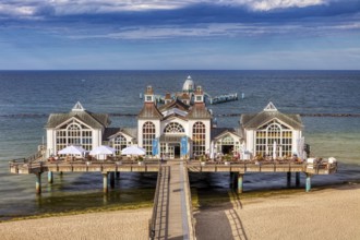 Majestic pier with magnificent pavilion and blue sky, Rügen