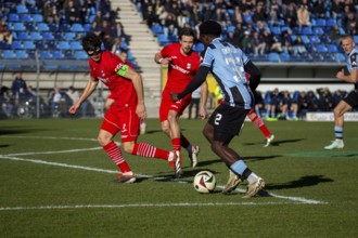 Football 3rd division, season 2024/25, matchday 22: Waldhof Mannheim vs SC Verl. On the ball: