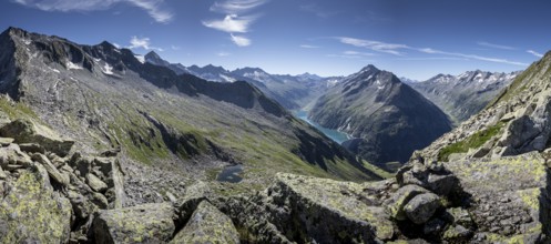 Panorama, Impressive mountain landscape, Schlegeis reservoir, dramatic sky, Tyrol, Austria, Europe