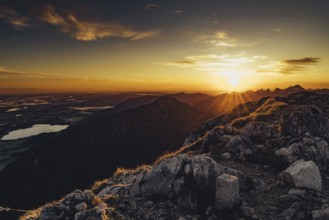 Sunrise hiking tour on the Säuling in the Allgäu in Bavaria, Germany, Europe