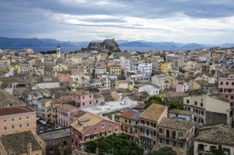 Corfu Town, Corfu, Greece, City overview Corfu Town with the Greek Orthodox Church of Agios