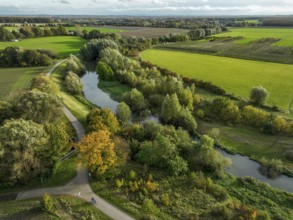 Bergkamen, Ruhr area, North Rhine-Westphalia, Germany, autumn landscape on the Seseke. The