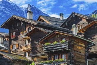 Old wooden houses in the historic village centre, Grimentz, Val d'Anniviers, Valais Alps, Canton