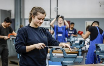Remscheid, North Rhine-Westphalia, Germany - Trainees in the metalworking trades here during basic