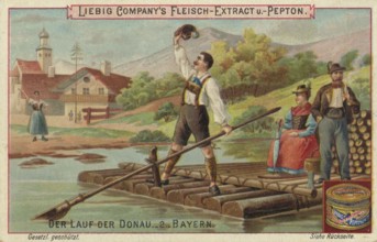 Picture series The course of the Danube, Bavaria, raftsmen, Liebig picture, digitally restored