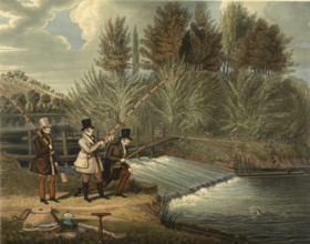 Fishing, Couple fly fishing by a river, 1860, England, Historical, digitally restored reproduction