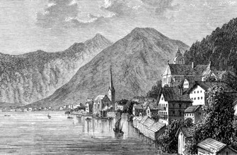 Hallstatt in the Salzkammergut in the province of Upper Austria in Austria, on Lake Hallstatt, in