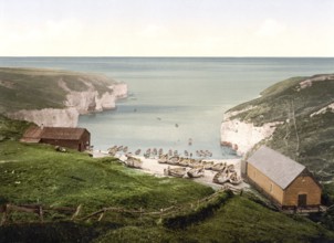 Flamborough Head is a peninsula 13 km long on the North Sea coast of Yorkshire, England, Historic,