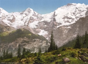 Mürren, Grutschalp, II, Eiger, Mönch and Jungfrau, Bernese Oberland, Switzerland, Historic,