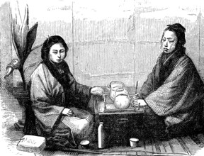 Japan in the late Middle Ages, Women's tea party, Illustration from 1870, Historical, digital