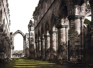 Fountains Abbey, ruin of a Cistercian monastery in North Yorkshire, England, around 1890,