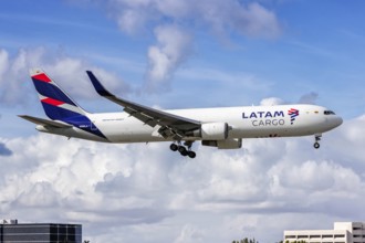 A Boeing 767-300BCF aircraft of LATAM Cargo with the registration number N568LA at Miami Airport,