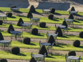 Outside tables at vineyard of castle Wackerbarth, Radebeul near Meissen, Germany, Europe