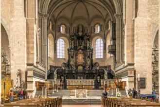Interior and altar of St Peter's Cathedral, UNESCO World Heritage Site in Trier,