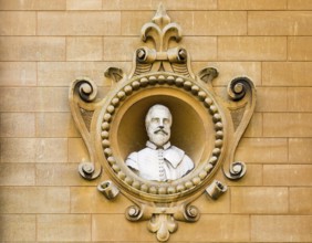 Holford family bust portrait in wall of Westonbirt House and School, Tetbury, Gloucestershire,