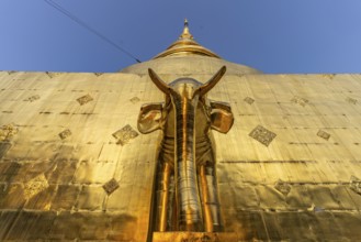 Elephant at the foot of the Golden Chedi Phrathatluang in the temple Wat Phra Singh, Chiang Mai,