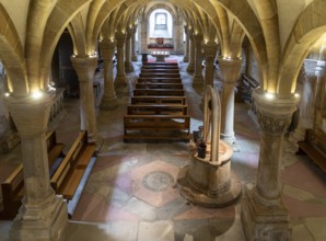 Crypt with fountain under the east choir of Bamberg Cathedral, Bavaria, Germany, Europe