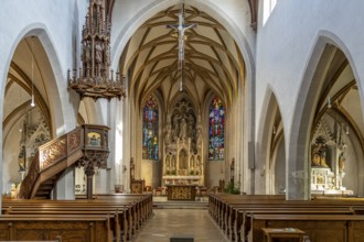 Interior of the parish church of the Assumption of the Virgin Mary in Kelheim, Lower Bavaria,