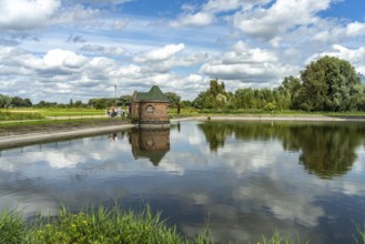 Historic slide gate house and filtration basin, Wasserkunst Kaltehofe, Kaltehofe Island,