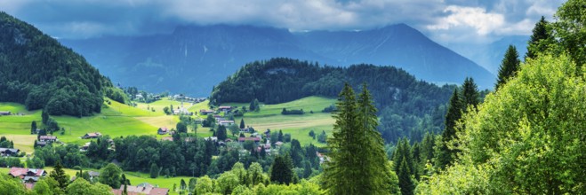 Tiefenbach, behind Entschenkopf, 2043m, Rubihorn, 1957m, and Schattenberg, 1845m, Allgäu Alps,