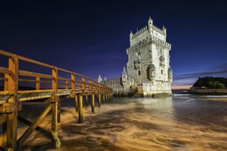 Belem Tower or Tower of St Vincent, famous tourist landmark of Lisboa and tourism attraction, on