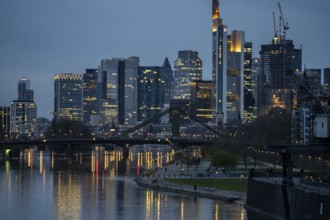 Skyline of Frankfurt am Main, skyscrapers, business and banking district in the city centre, bank