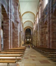 Imperial Cathedral, central nave with raised groined vault, Speyer Cathedral, interior view,