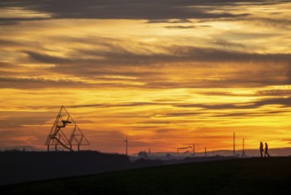 Red evening sky, sunset, view from the Mottbruch slagheap in Gladbeck, to the west, to the slagheap