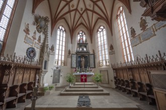 Church interior with Renaissance high altar from 1611 with the crescent moon Madonna, Gothic St