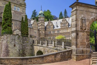 Castle bridge of Hämelschenburg Castle, Weser Renaissance castle, municipality of Emmerthal, Emmer,