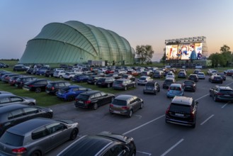 Drive-in cinema at Essen/Mülheim Airport Motor Movies, temporary film screening, at the WDL airship