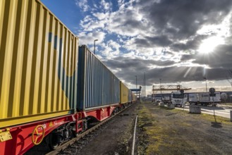 Containers arrive by train at the Logport, DIT, Duisburg Intermodal Terminal, part of the new Silk