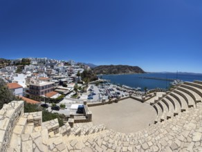 Amphitheatre with harbour of Agia Galini, South Crete, Crete, Greece, Europe