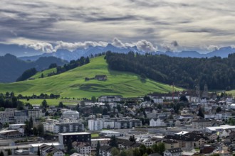 Overview Parish of Einsiedeln with monastery church, Switzerland, Europe