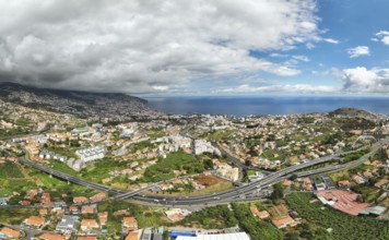 Aerial drone view of Funchal town, Madeira island, Portugal, Europe
