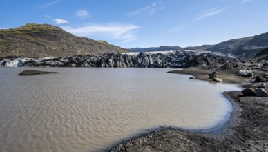 Glacier tongue and lake, Sólheimajökull, South Iceland, Iceland, Europe
