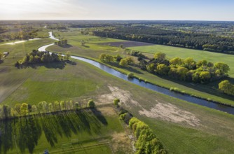River Aller winding throug cultural landscape at Wienhausen east of Celle, mix of farmland, meadows
