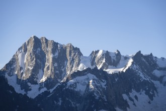 Morning atmosphere, mountain landscape at sunrise, Grandes Jorasses mountain peak, Mont Blanc